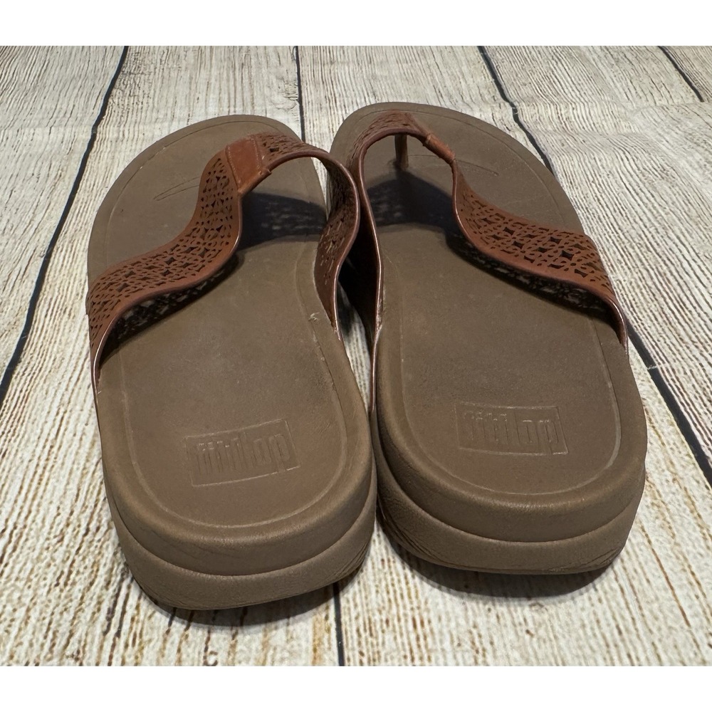 Wmns Fit Flops Laser Cut Out Tan Brown Leather Sandals Fitflops Sz 11 US 43 EUR - Picture 4 of 5